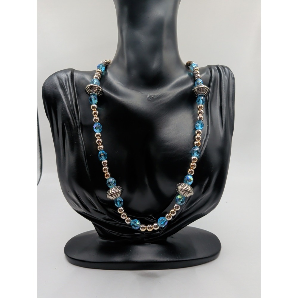 Vintage‎ Blue And Silver Tone Beaded Necklace